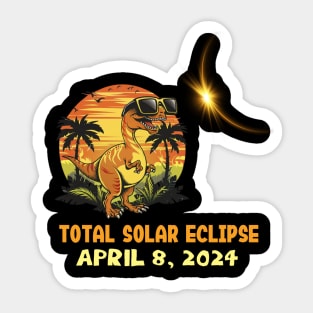 A Funny Dinosaur wearing sunglasses at solar eclipse day Sticker